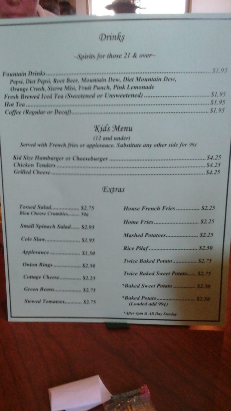 Meadows restaurant menu